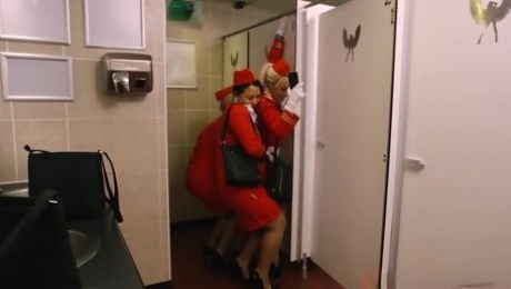 Charming stewardess Luna Corazon sucks dick and fucks in bathroom